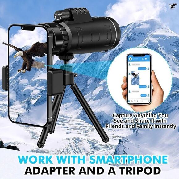 40x60 Monocular Telescope with Smartphone Adapter, High Powered BAK4 Prism FMC - Picture 6 of 7